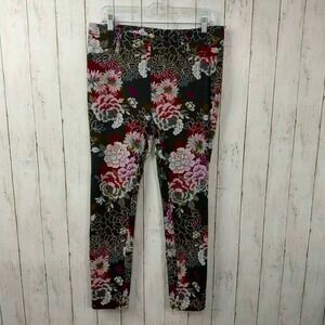Terra & Sky Women's Black Floral Print High Rise Skinny Leg Jeggings Size 14W